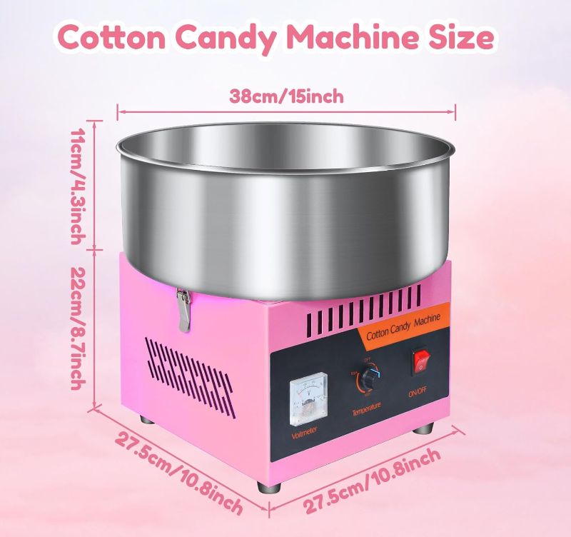 Photo 1 of Cotton Candy Machine Commercial, 1000W Electric Cotton Candy Maker Machine, Candy Floss Machine with Stainless Steel Bowl and Sugar Scoop for Kids Birthday, Family Party Pink
