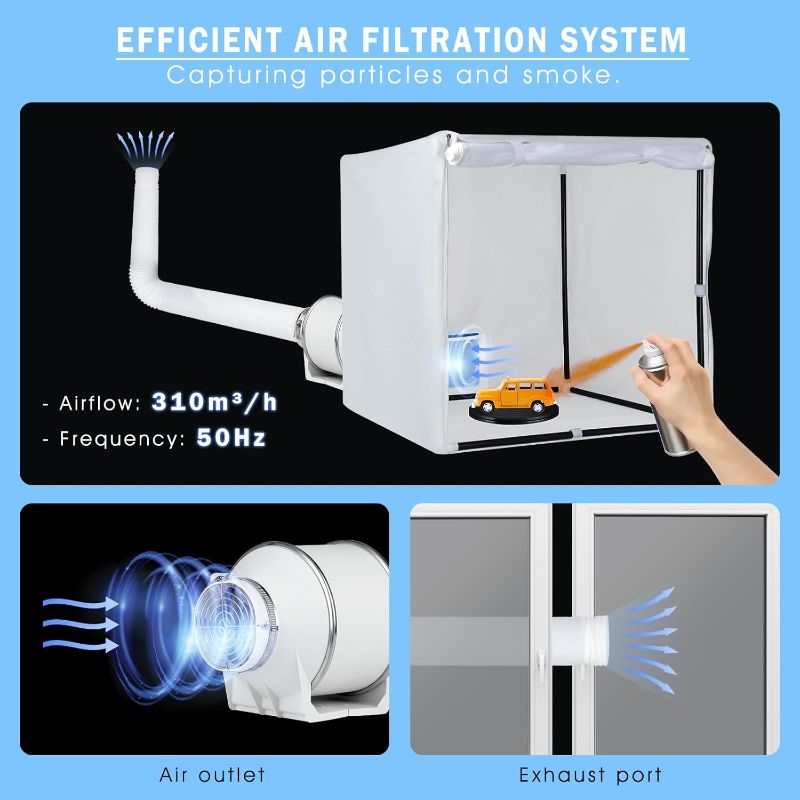 Photo 3 of Airbrush Booth, Siebwin 30 * 30 * 30 inch Hobby Airbrush Paint Spray Booth Kit with Powerful Duct Fans, Filter Hose and Turntable for Model Craft Nail Toy Part
