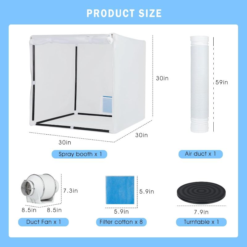 Photo 2 of Airbrush Booth, Siebwin 30 * 30 * 30 inch Hobby Airbrush Paint Spray Booth Kit with Powerful Duct Fans, Filter Hose and Turntable for Model Craft Nail Toy Part
