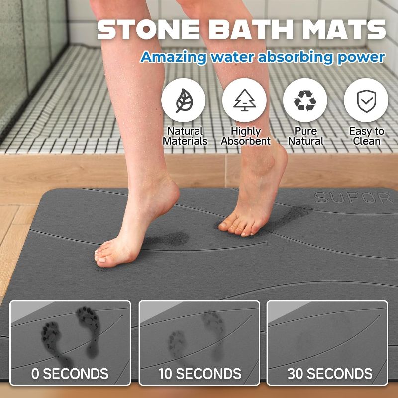 Photo 1 of Stone Bath Mat, Diatomaceous Earth Shower Mat, Non-Slip Super Absorbent Quick Drying Bathroom Floor Mat, Natural, Easy to Clean ( , 23.62 * 15.38)
