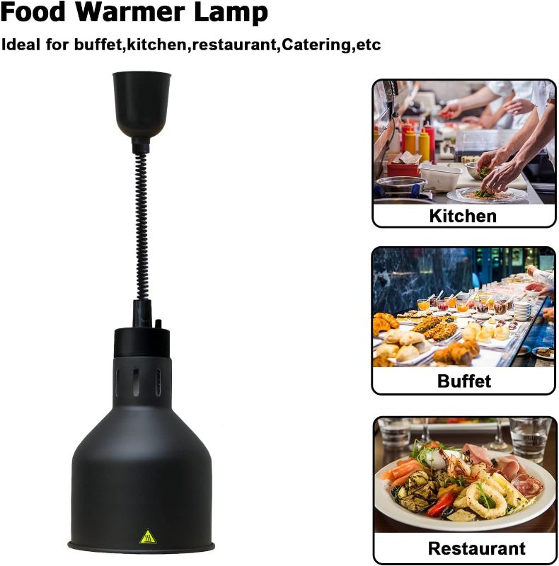 Photo 1 of Hanging Food Heat Lamp Buffet Food Warmer Light Heating Lamp for Food Commercial (Black)

