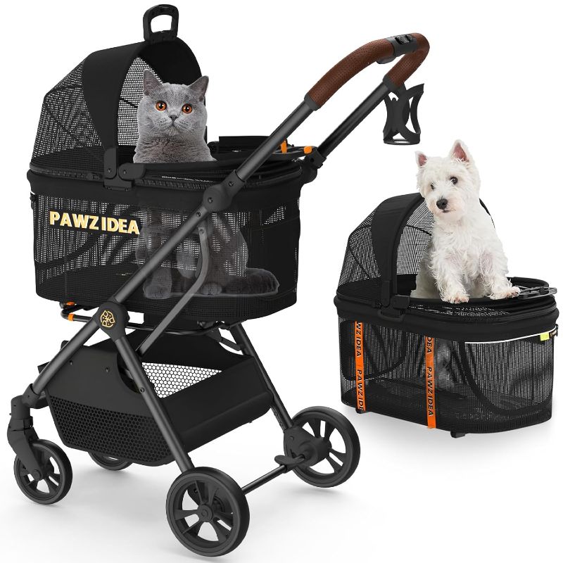 Photo 1 of PAWZIDEA Dog Stroller 4 in 1, Pet Stroller for Cats with Detachable Carrier for Small/Medium Dogs/Cats, Seatbelt Car Seat Combo, Cozy House, Foldable & Lightweight Jogger Strollers, Storage Basket
