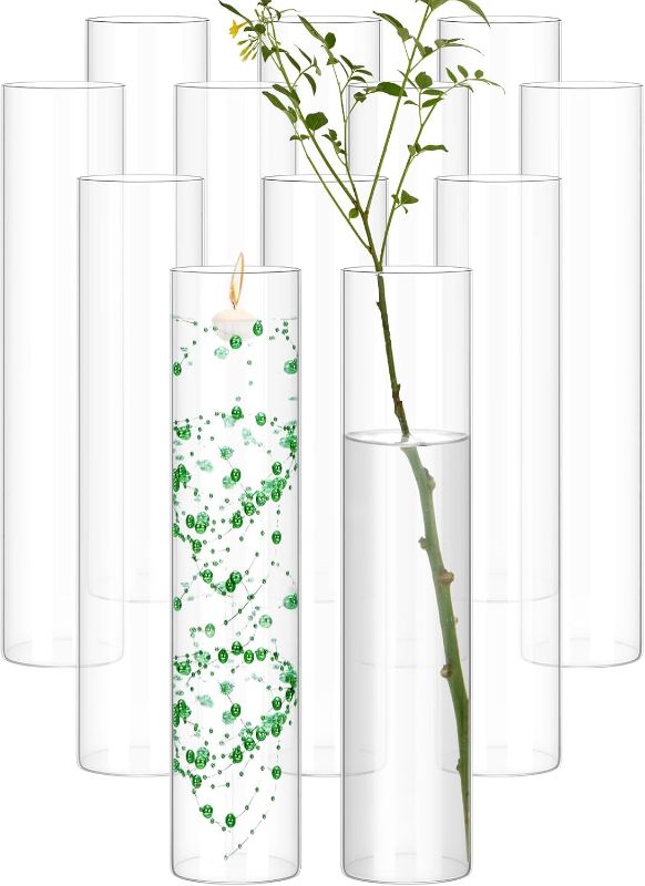 Photo 1 of 12 Pack Glass Cylinder Vases 16 Inch Tall Clear Flower Vase for Centerpieces, Hurricane Floating Candle Holder Wedding Decorations, Floral Vase Bulk for Table Shelf Party Home Deco (16 x 3.35 Inch)
