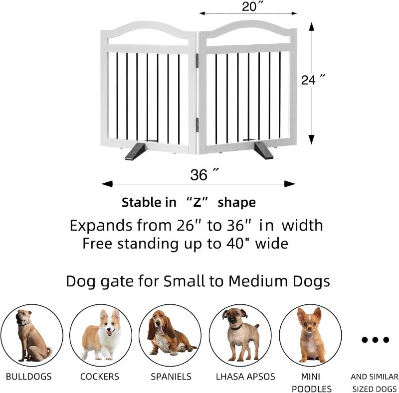 Photo 1 of ZJSF Freestanding Foldable Pet Gate Indoor, Dog Gate for Doorways, Dog Fence for The House, Sturdy Wood Puppy Gate for Stairs, White Dog Gates with Support Feet for Hallways, 24 "Height-2 Panels
