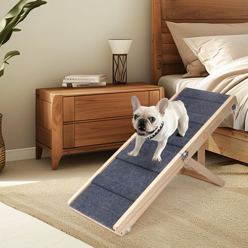 Photo 1 of Small Dog Ramps for Couch Dog Ramp for Bed Foldable Portable Pet Ramp Wooden Doggie Car Ramp Adjustable Height 21”
