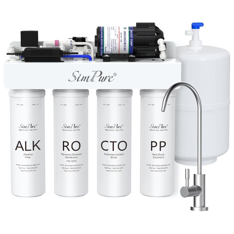 Photo 1 of SimPure Alkaline Reverse Osmosis Water Filter, Mineral Reverse Osmosis System 8 Stage, NSF/ANSI 58 Certified, Under Sink RO Water Filtration System 100 GPD with Tank, Build in Pump, Reduce PFAS
