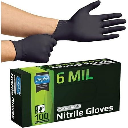 Photo 1 of  Inspire Nitrile Gloves Heavy Duty 6 Mil Disposable Gloves Cleaning Black 100 Count Medium 