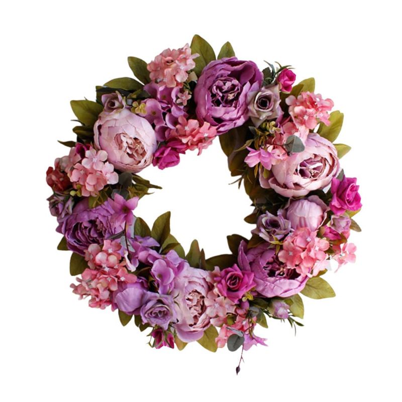 Photo 1 of  Summer Seasonal Wreath Artificial Peony Flowers Eucalyptus Leaves Front Door Wreath Window Wreath Wedding Decoration 