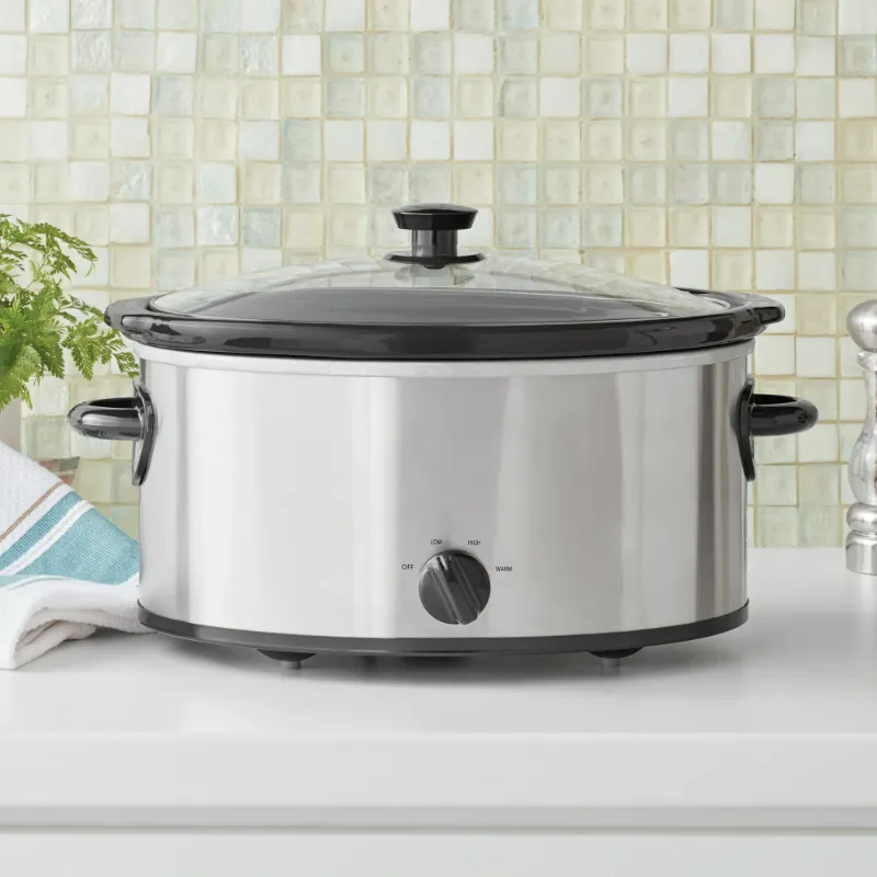 Photo 1 of Mainstays 6 Quart Oval Slow Cooker, Stainless Steel Finish, Glass Lid
