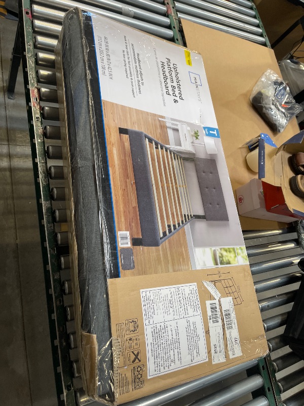 Photo 1 of Twin Bed Frame, Upholstered Twin Size Platform Bed Frame with Headboard, Wood Slats Support, No Box Spring Needed, Noise Free, Dark Grey
