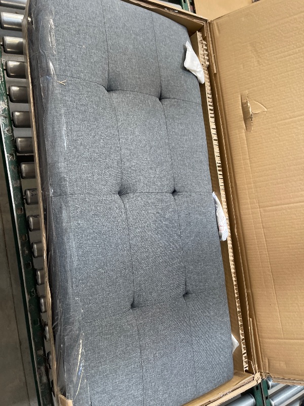 Photo 1 of Twin Bed Frame, Upholstered Twin Size Platform Bed Frame with Headboard, Wood Slats Support, No Box Spring Needed, Noise Free, Dark Grey
