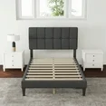 Photo 1 of Twin Bed Frame, Upholstered Twin Size Platform Bed Frame with Headboard, Wood Slats Support, No Box Spring Needed, Noise Free, Dark Grey
