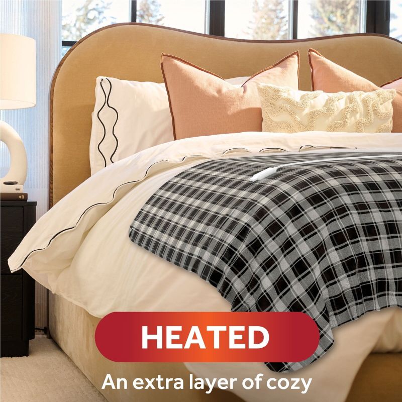 Photo 1 of  Sunbeam Throw White & Black Buffalo Plaid Microplush Sherpa (Faux Shearling) 50 X 60 INCH