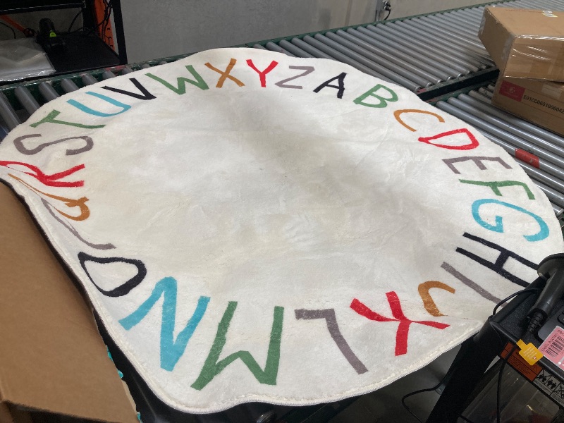 Photo 1 of  Topotdor Rainbow Round Kids Play Rug Alphabet Nursery Area Rug Extra Large Soft Crawling Play Mat for Children Toddlers Bedroom (63 inch, Multi Color) 