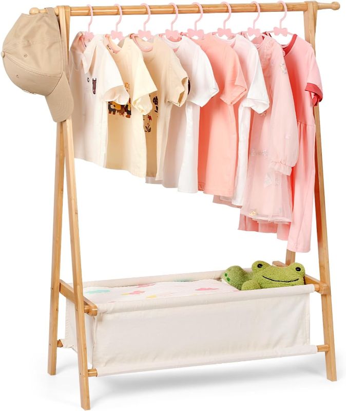 Photo 1 of  Kids Clothing Rack with Storage, Dress Up Rack, Child Clothes, Small Garment, for Costume, (Natural Color) 