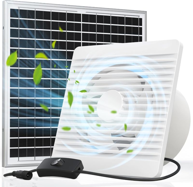 Photo 1 of  Solar Powered Exhaust Fan, 12V Solar Panel + 8 Inch High Speed Exhaust Fan with Anti-backflow Valve, Low Noise Outdoor Cooling Vent for Chicken Coop, Shed, Greenhouse, Window Exhaust 