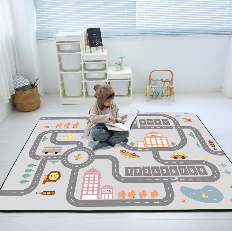 Photo 1 of  Loartee Soft Kids Educational Rug - 0.78" Thick Road Rug, ABC Alphabet & Numbers Play Mat for Toddlers, Game Area Rug, Baby Crawling Mats, Leisure Time, Gray 