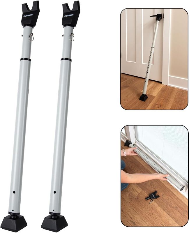 Photo 1 of  BRINKS Door Security Bar - Adjustable Brinks Door Security Bar for Travel, School, Dorm and Home - Door Jammer for Hinged Doors and Sliding Door Security – Silver - 2 Pack 