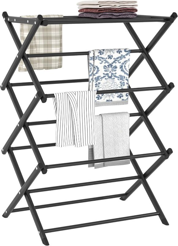 Photo 1 of  Household Indoor Folding Clothes Drying Rack, Dry Laundry and Hang Clothes,Towel Rack (Black) 
