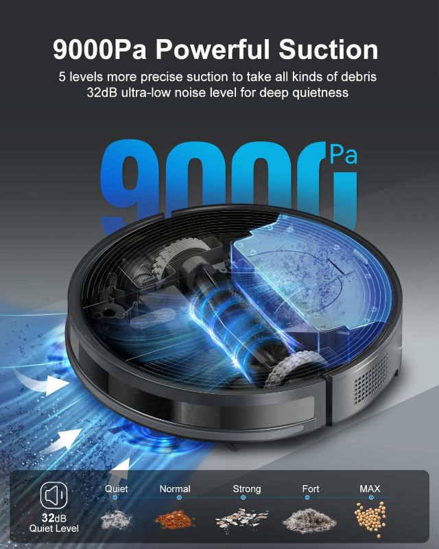 Photo 1 of SOLD FOR PARTS ONLY, Robot Vacuum Cleaner – 9000Pa Suction, Wi-Fi/App/Alexa Control – Ideal for Hard Floors, Low Carpets, and Pet Hair 