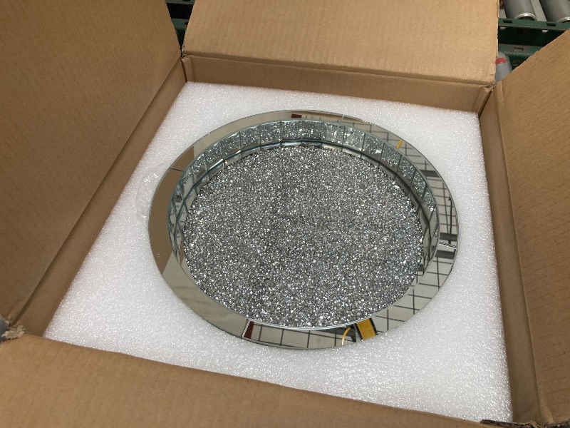 Photo 1 of 12” Rotating Perfume Organizer Tray,Mirror Glass Vanity Tray for Bedroom Dresser,Makeup Skincare Organizer for Bathroom,Crushed Diamond Home Decor