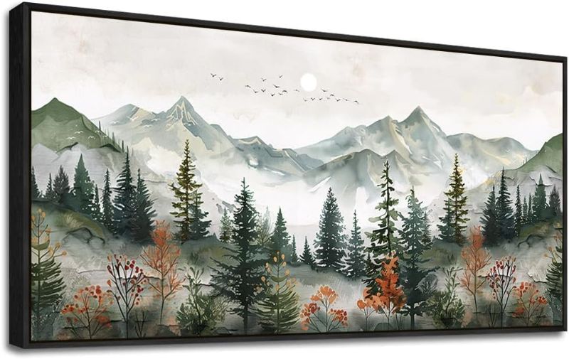 Photo 1 of  ZUITINGHUA Black Framed Canvas Wall Art For Living Room Wall Decor For Bedroom Office Wall Decorations Forest Mountain Landscape Painting Modern Pictures Artwork Room Aesthetic Home Decor 20x40 In 