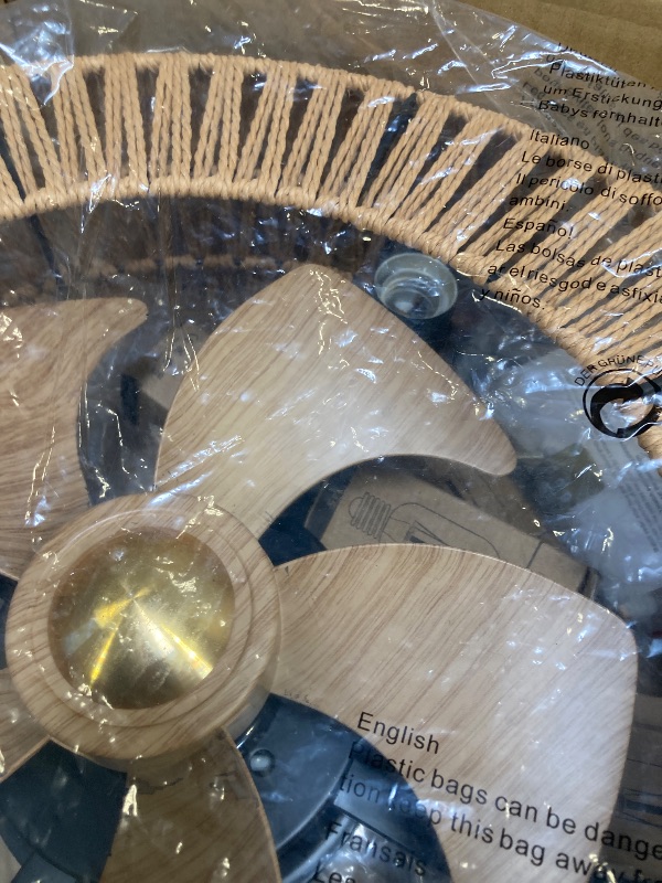 Photo 1 of juajua Boho Caged Ceiling Fans with Lights and Remote, 18" Woven Rattan Ceiling Fan with Light, 6 Speeds Reversible Flush Mount Caged Ceiling Fan for Bedroom Farmhouse Kitchen