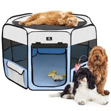 Photo 1 of  X-ZONE PET Dog Playpen Portable Pet Play Pens for Puppies, Cat, Rabbit, Chicks, Foldable Exercise Play Tent Kennel Crate, Indoor/Outdoor Travel Camping Blue Large 