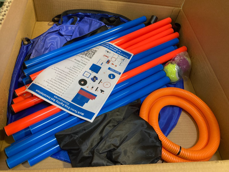 Photo 1 of Dog Agility Training Equipment Set Outdoor Indoor Game, Tire Jump + Hurdle Jump, Tunnel, Weave Poles, Pause Box, 2 Toy Balls, 2 Flying Discs, 1 Whistle, 1 Bag, Backyard Premium Dog Obstacle Course Kit90.