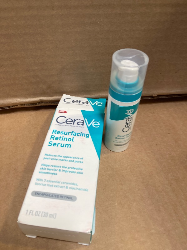 Photo 1 of CeraVe Resurfacing Retinol Serum For Post Acne Marks, Formulated With Licorice Root Extract & Niacinamide, Brightening Serum & Pore Minimizer For Face, Post Acne Skin Barrier Repair, Non-Comedogenic