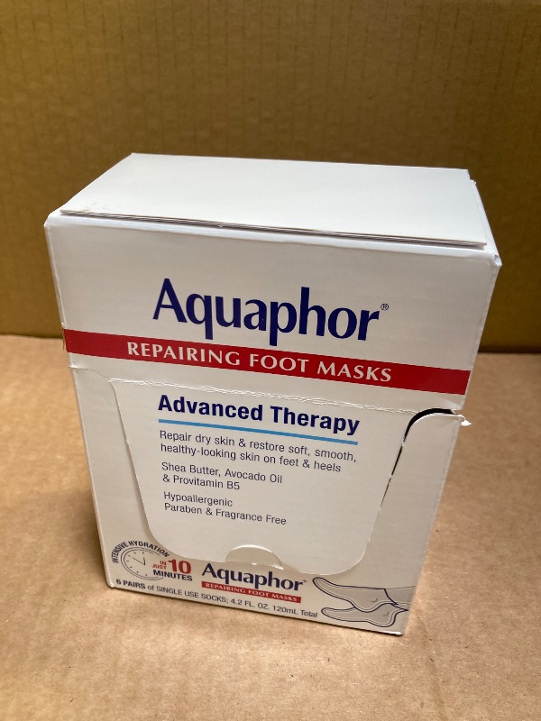 Photo 1 of Aquaphor Repairing Foot Masks, Moisturizing Socks for Dry Feet, Hydrating Foot Care Treatment with Avocado Oil and Shea Butter, Pack of 6