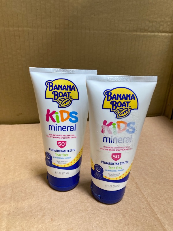 Photo 1 of Banana Boat Kids 100% Mineral Sunscreen Lotion SPF 50, Twin Pack | Kids Sunscreen, Kids Sunblock, Banana Boat Mineral Sunscreen for Kids, Oxybenzone Free Sunscreen SPF 50, 6oz each (Pack of 2)