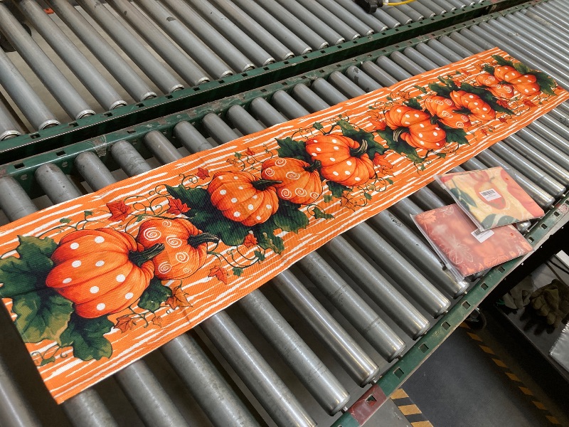 Photo 1 of 3 PACK, Fall Table Runners, 13x70 Inch, Faux Linen Watercolor Pumpkin Runner, Farmhouse Kitchen Fall Decor