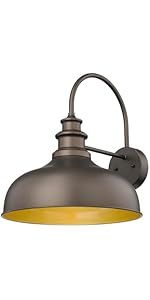 Photo 1 of Bestshared Large Outdoor Farmhouse Barn Lights 16” Dome Outdoor Wall Lighting Fixture Industrial Wall Sconces Exterior Wall Mount Light, Outdoor Lighting for Porch Vintage Gooseneck Barn Lighting, BRONZE/GOLD