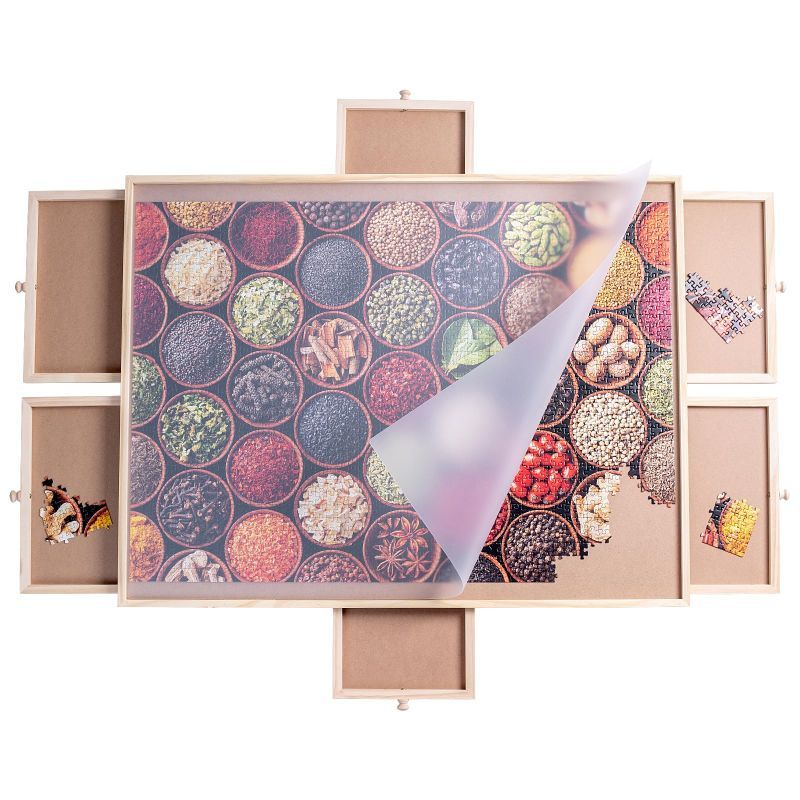 Photo 1 of AYCXTZ 1500 Piece Wooden Puzzle Table can be rotated, with 6 Drawers and Cover, 34”x 26”Lazy Susan Rotating Puzzle Table, Portable Adults Puzzle Board