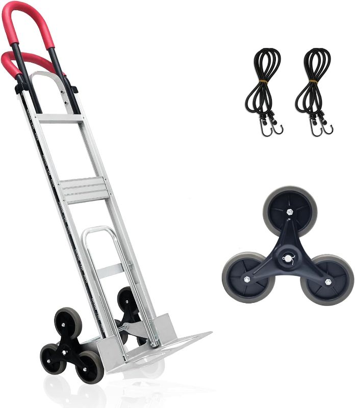 Photo 1 of Aluminum Stair Climbing Cart, 600 lbs Capacity Stair Climber Hand Truck Dolly, 2 in 1 Heavy-Duty Trolley Cart with Dual Handles, 6 Wheels & 2 Elastic Ropes for Home Shopping Moving Warehouse