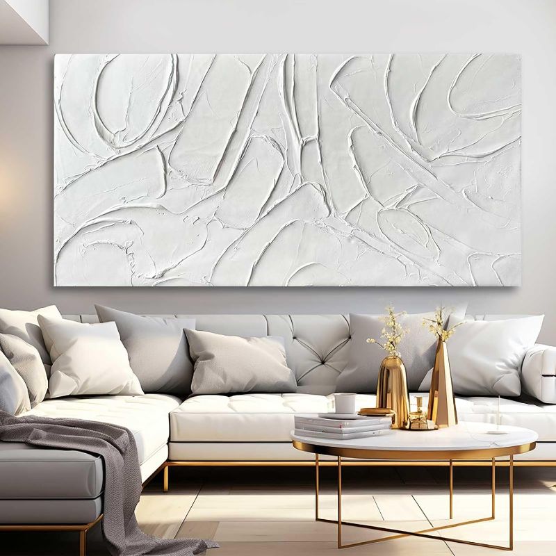 Photo 1 of XIANSHOU Oil Painting Art Wall Decor Pictures for Living Room Big Wall Artwork White Painting 29"x 58" Modern Abstract Wall Decor Bedroom Office Ready to Hang