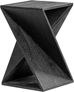 Photo 1 of Modern Hand Made One-of-a-Kind Carved Mango Wood End Table, Farmhouse Side Table,Farmhouse End Table,Living Room,Bedroom, Accent Table, Contemporary Architectural Designed Black
