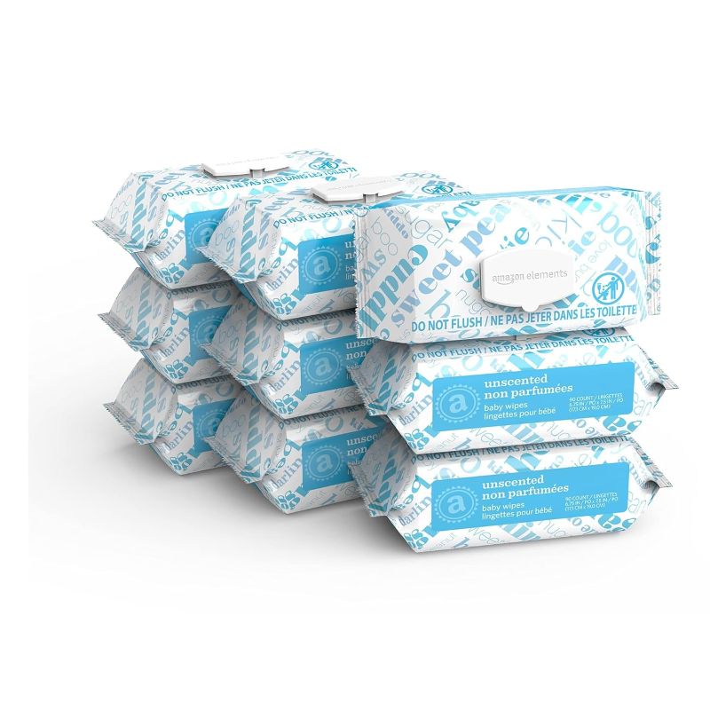 Photo 1 of exp date 11/20269pack Amazon Elements Baby Wipes, Unscented, White 810 Count, Flip-Top Packs