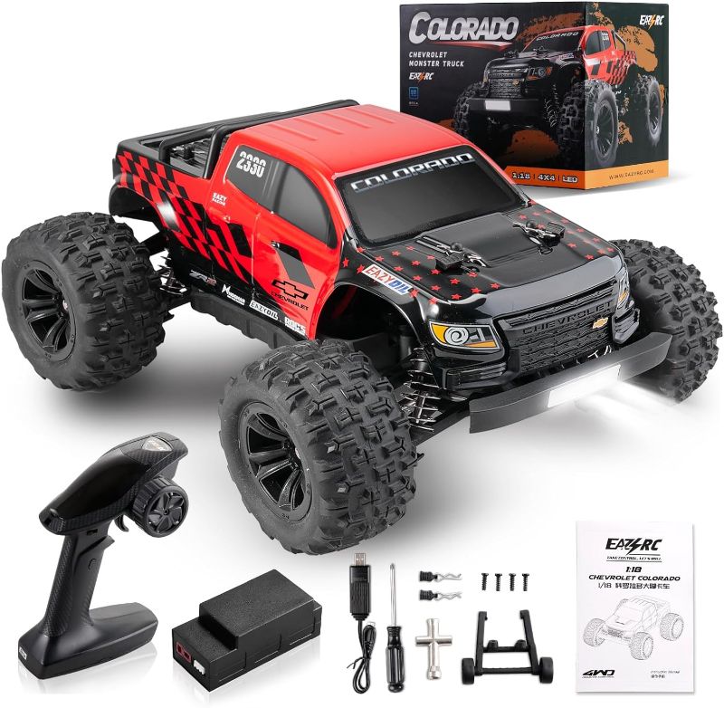 Photo 1 of EAZYRC Brushless Fast RC Cars for Adults, 1/18 Chevrolet Colorado 4X4 Offroad RC Truck, RTR High Speed Remote Control Car, 45+km/h Speed Hobby Electric RC Monster Trucks with 2S Battery, Red