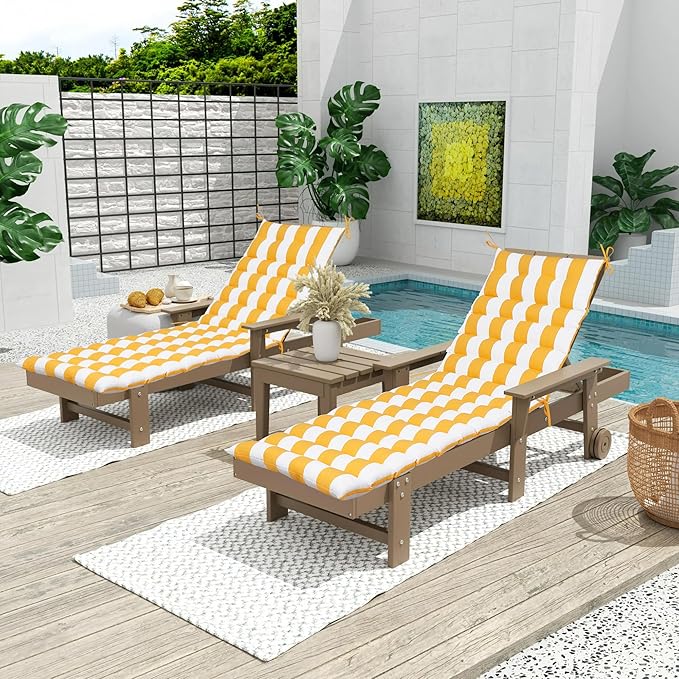 Photo 1 of Only choice 2 Pcs Set Outdoor Lounge Chair Cushions Patio Chaise Lounge Chair Cushion Replacement Cushions Furniture Seat Cushions (Yellow White Striped)