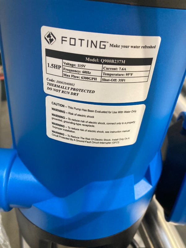 Photo 1 of FOTING 2025Upgraded Automatic Sump Pump, 1.5HP 6300GPH Sweage Pump for Basement & Pool Draining, Submersible Water Pump with Float Switch, Sealed Thermoplastic for Puddle Pool Tub Pond