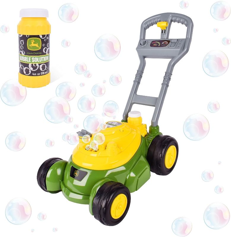 Photo 1 of  John Deere Bubble Lawn Mower for Toddlers, Bubble Blowing Machines, Indoor and Outdoor Gardening Toy, Birthday, Party Favor for Preschool Girls and Boys, No Batteries Required, 2+ 