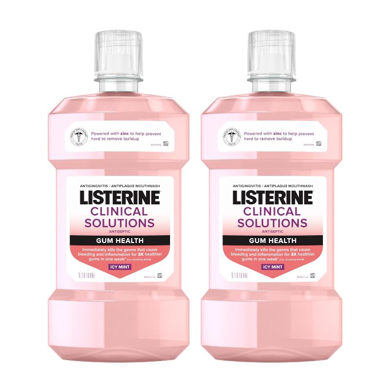 Photo 1 of  Listerine Clinical Solutions Gum Health Antiseptic Mouthwash, Antigingivitis & Antiplaque Oral Rinse Helps Prevent Buildup & Kills Germs for Healthier Gums, ICY Mint, Twin Pack, 1 L, 2 Pack 