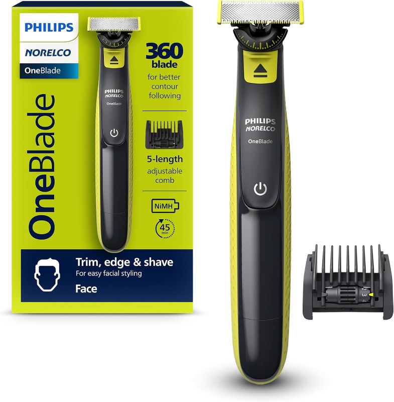 Photo 1 of  Philips Norelco OneBlade 360 Hybrid Face, Electric Beard Trimmer and Shaver, with 360 Blade Technology, 1x 360 Blade for Face, 5in1 Adjustable Comb, Model QP2724/90 