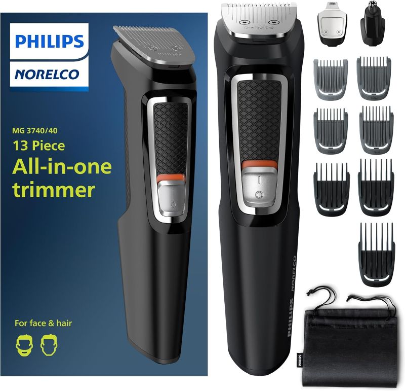 Photo 1 of  Philips Norelco Multi Groomer All-in-One Trimmer Series 3000-13 Piece Mens Grooming Kit for Beard, Face, Nose, Ear Hair Trimmer and Hair Clipper - NO Blade Oil Needed, MG3740/40 