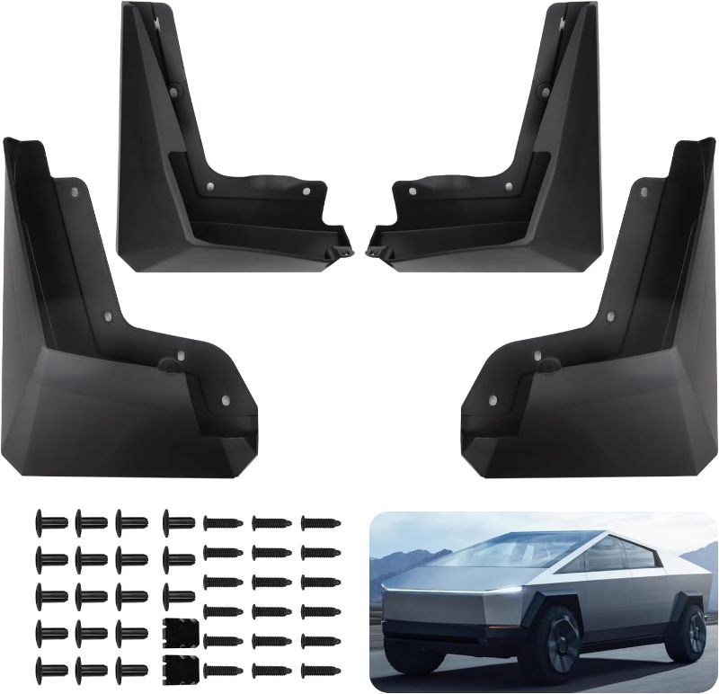 Photo 1 of FRGOLIN Mud Flaps Splash Guards Compatible with Tesla Cybertruck 2024 2025 Accessories Tire Protector Mudflaps All Weather No Need to Drill Holes Front & Rear Set of 4