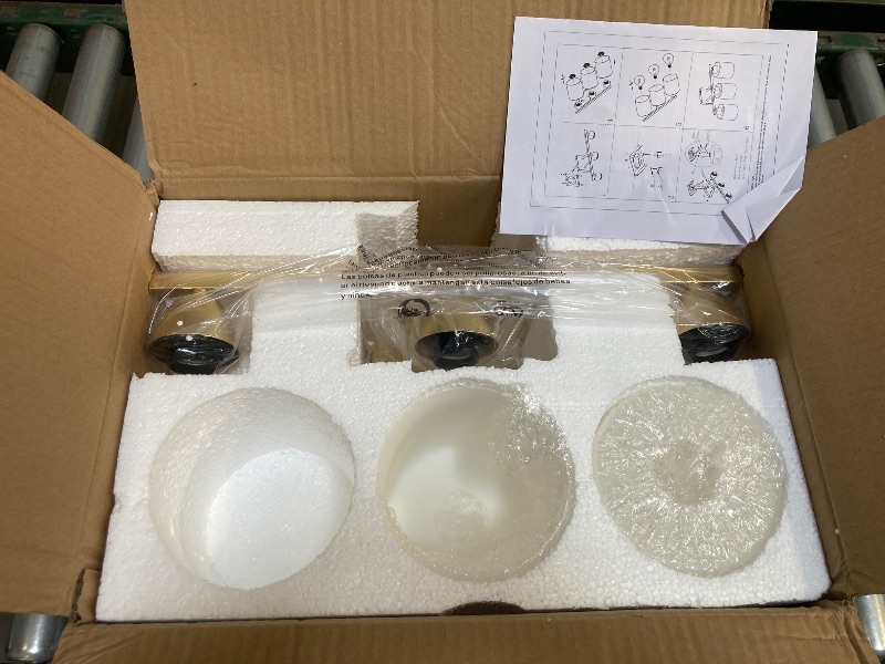 Photo 1 of KAMLAM Gold Bathroom Light Fixtures - 3 Light Modern Vanity Light Over Mirror, 19in Wall Sconces with Milky White Frosted Glass Shades, E26 Socket (Bulbs Not Included)