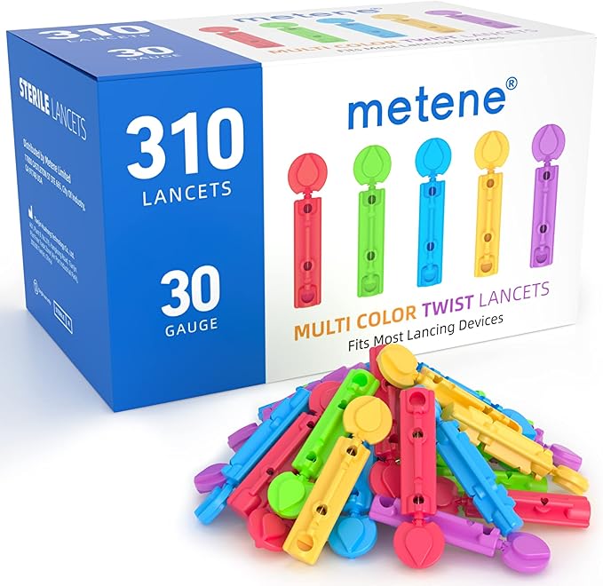 Photo 1 of Metene Twist Top Lancets for Lancing Devices, 310 Count, 30 Gauge Lancets for Blood Sugar Test, Diabetic Lancets, Multicolored