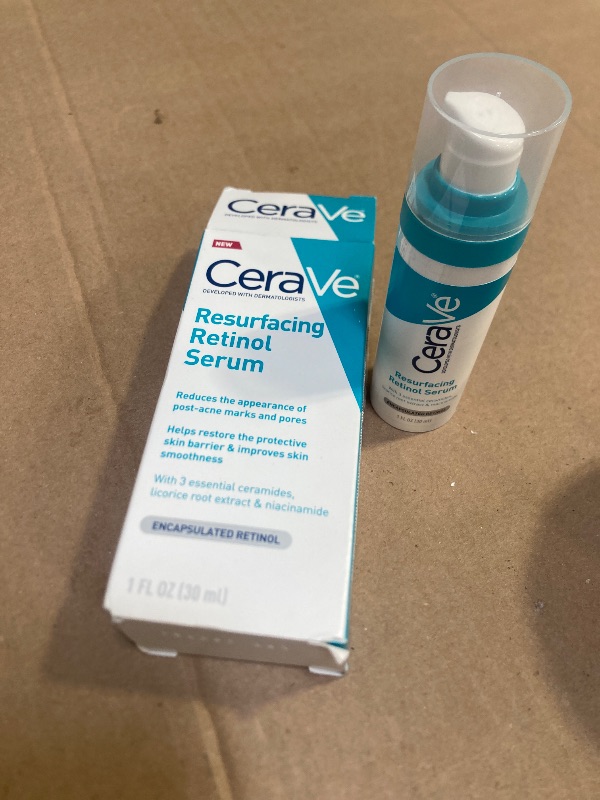 Photo 1 of CeraVe Resurfacing Retinol Serum For Post Acne Marks, Formulated With Licorice Root Extract & Niacinamide, Brightening Serum & Pore Minimizer For Face, Post Acne Skin Barrier Repair, Non-Comedogenic